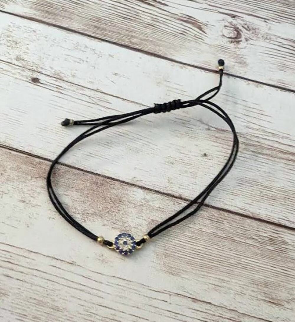 Very Dainty Corded Bracelet with Blue & Clear Gems